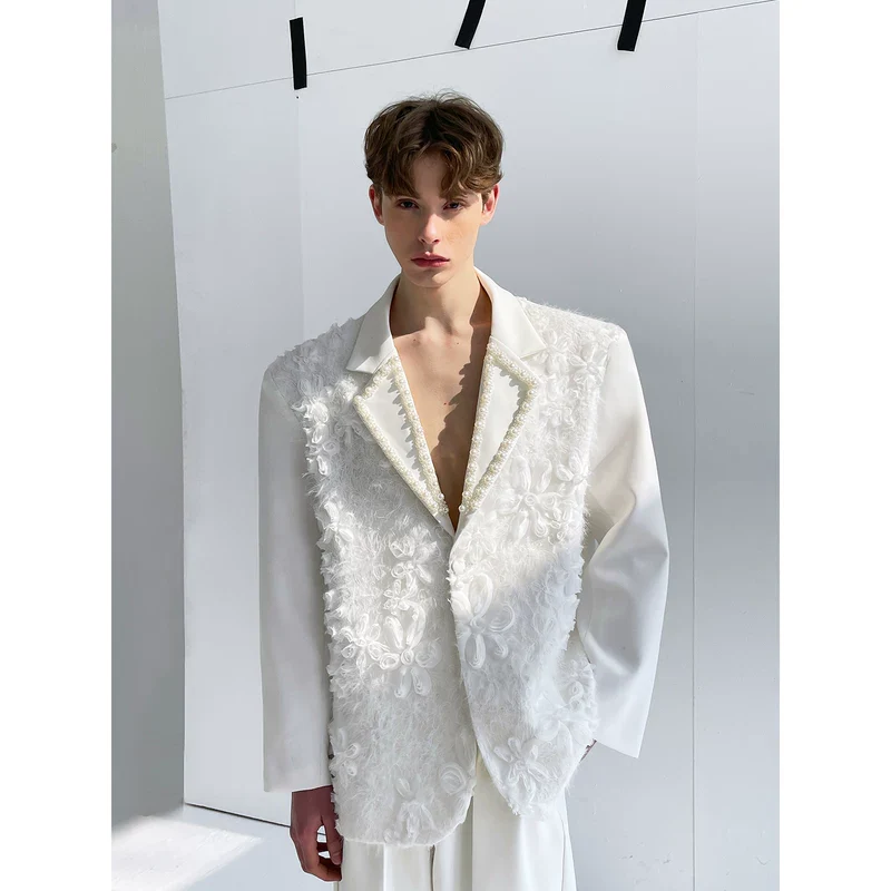 3D Jacquard Pearl Collar Suit Jacket - Image 2
