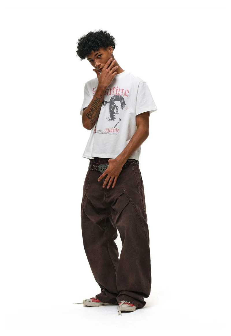 3D Pleated Wide Leg Cargo Pants - Image 6