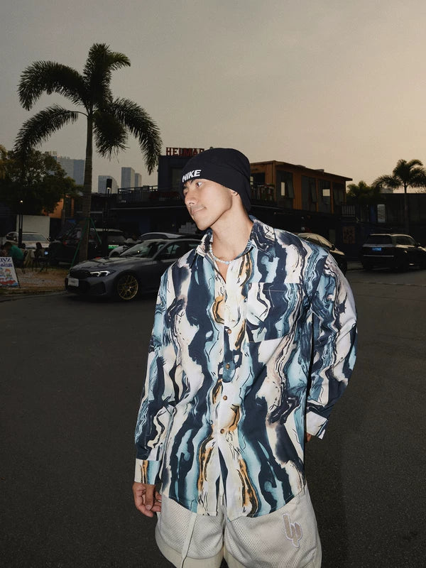 Abstract Tie-Dye Loose Long-Sleeve Shirt - Image 2