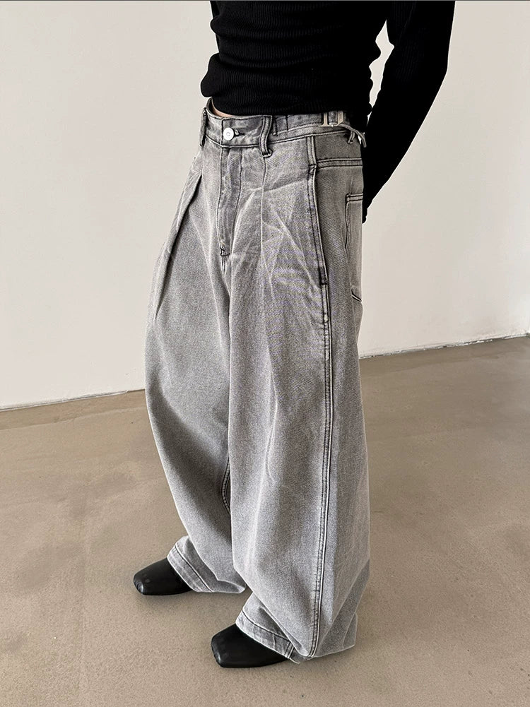 Adjustable Pleated Loose Wide-Leg Jeans - Image 4