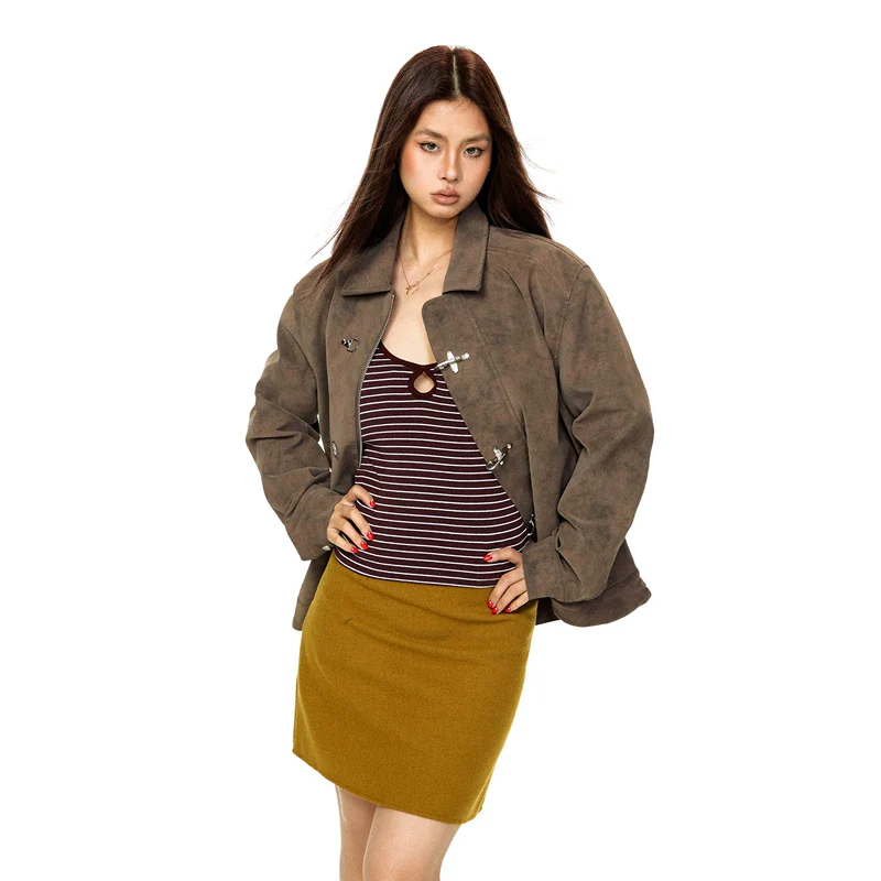 Airplane Buckle Zip Front Short Jacket