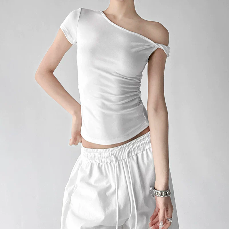 Asymmetric Off-Shoulder Short Sleeve Top