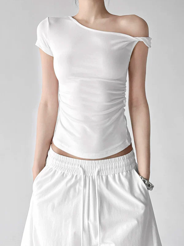 Asymmetric Off-Shoulder Short Sleeve Top - Image 10