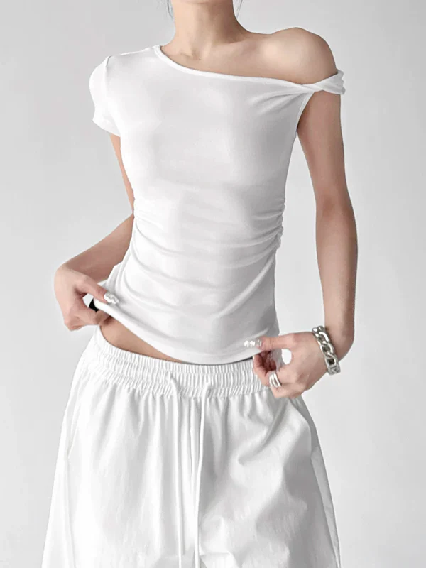 Asymmetric Off-Shoulder Short Sleeve Top - Image 11