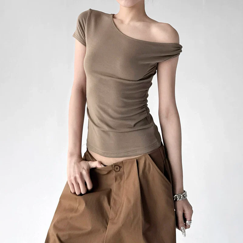 Asymmetric Off-Shoulder Short Sleeve Top - Image 2