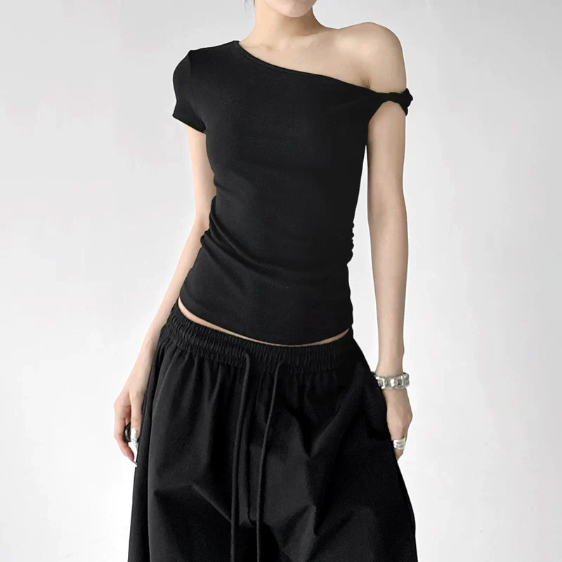 Asymmetric Off-Shoulder Short Sleeve Top - Image 3