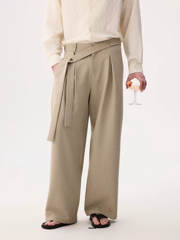 Asymmetrical Belt Wide-Leg Pants