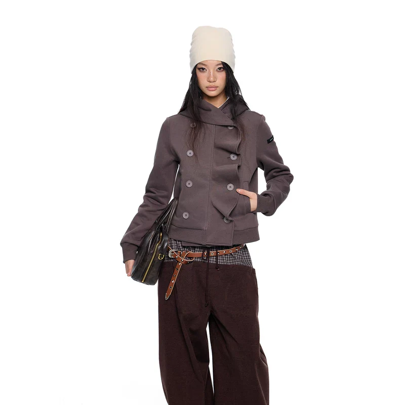 Asymmetrical Button Hooded Cardigan Jacket - Image 3
