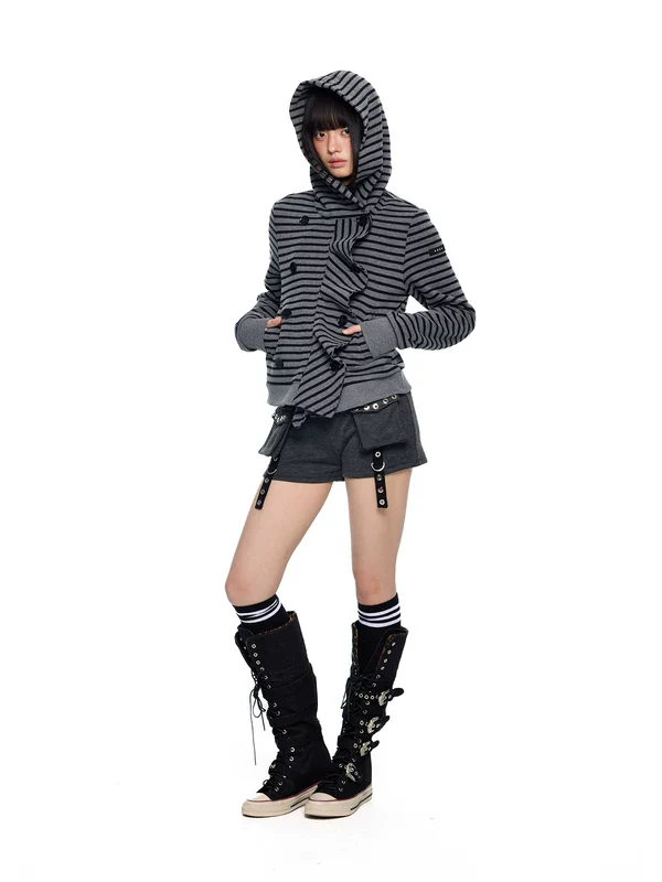 Asymmetrical Button Hooded Cardigan Jacket - Image 8