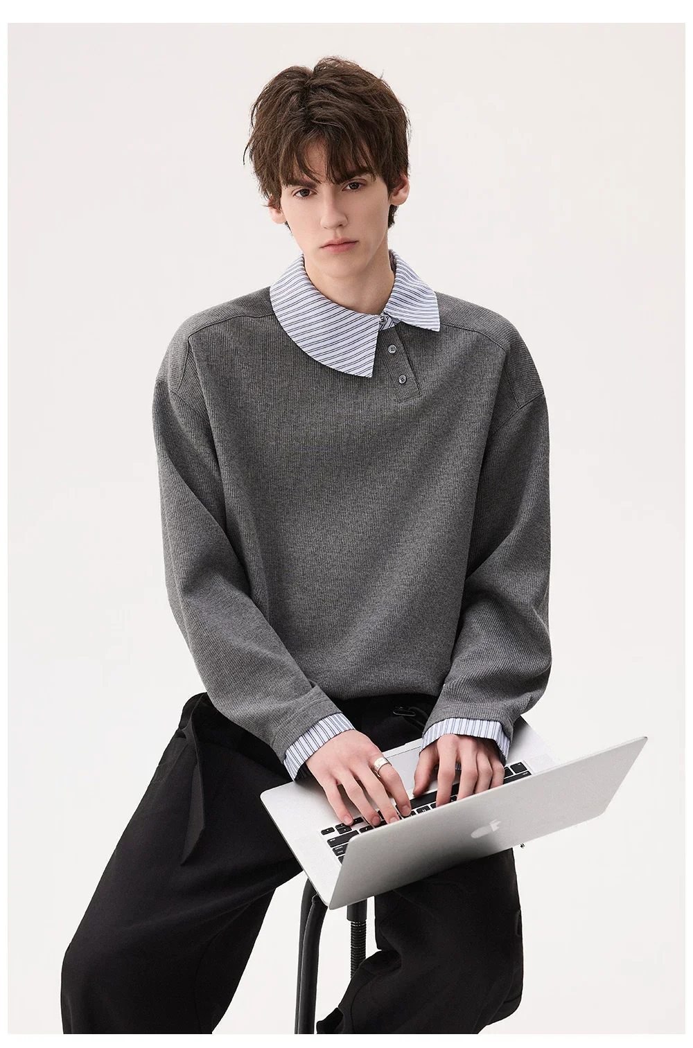 Asymmetrical Collar Long Sleeve Sweatshirt - Image 7