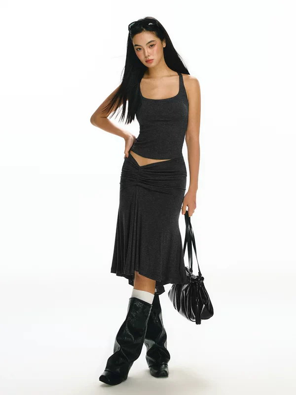 Asymmetrical Cutout Tank Top and Skirt