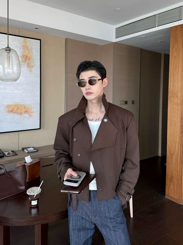 Asymmetrical Double-Breasted Short Jacket - Image 4