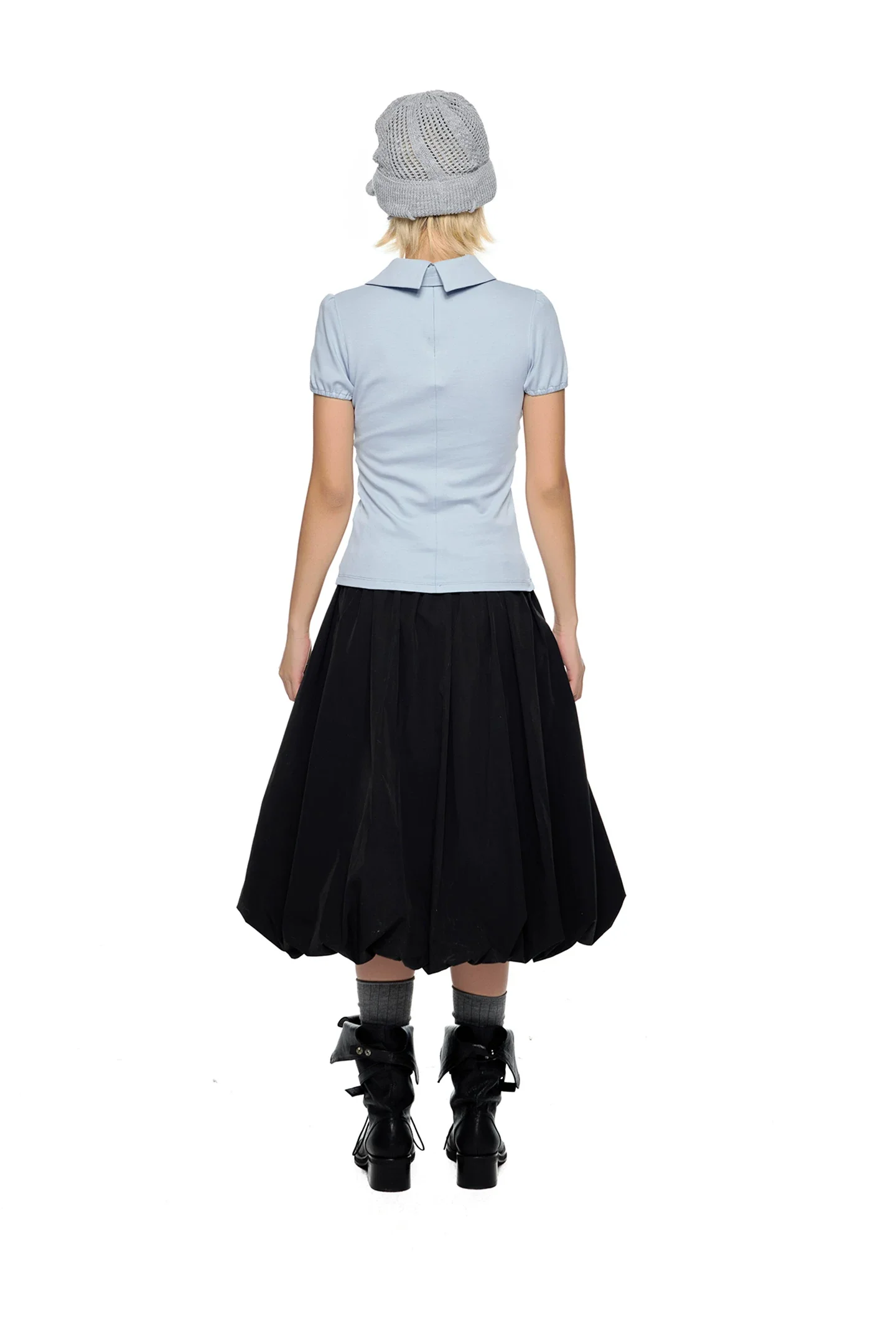 Asymmetrical Neck Puff Sleeve Knit Top - Image 8