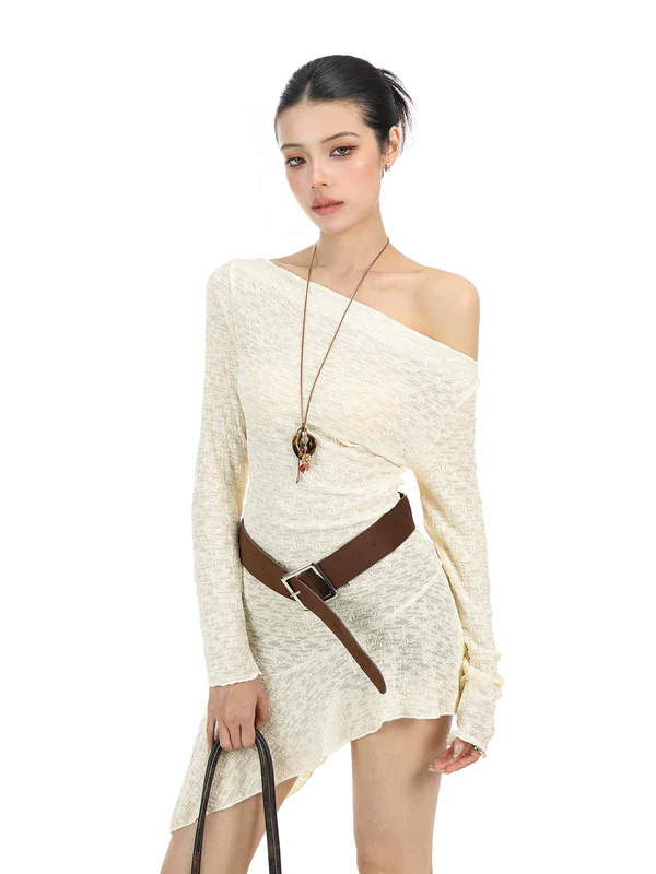 Asymmetrical Off-Shoulder Long Sleeve Dress - Image 5
