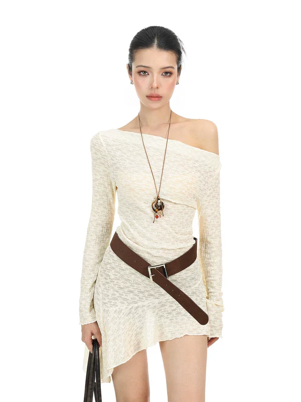 Asymmetrical Off-Shoulder Long Sleeve Dress - Image 7