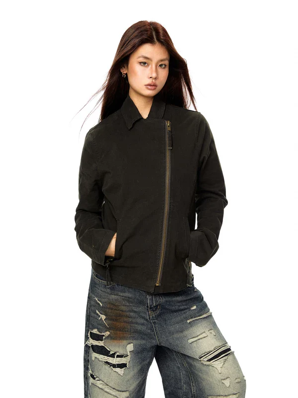 Asymmetrical Zip-Up Short Street Jacket - Image 3