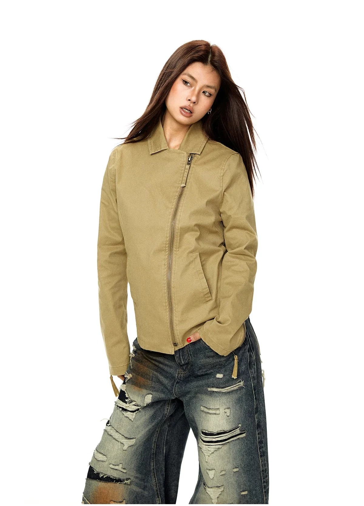 Asymmetrical Zip-Up Short Street Jacket - Image 4