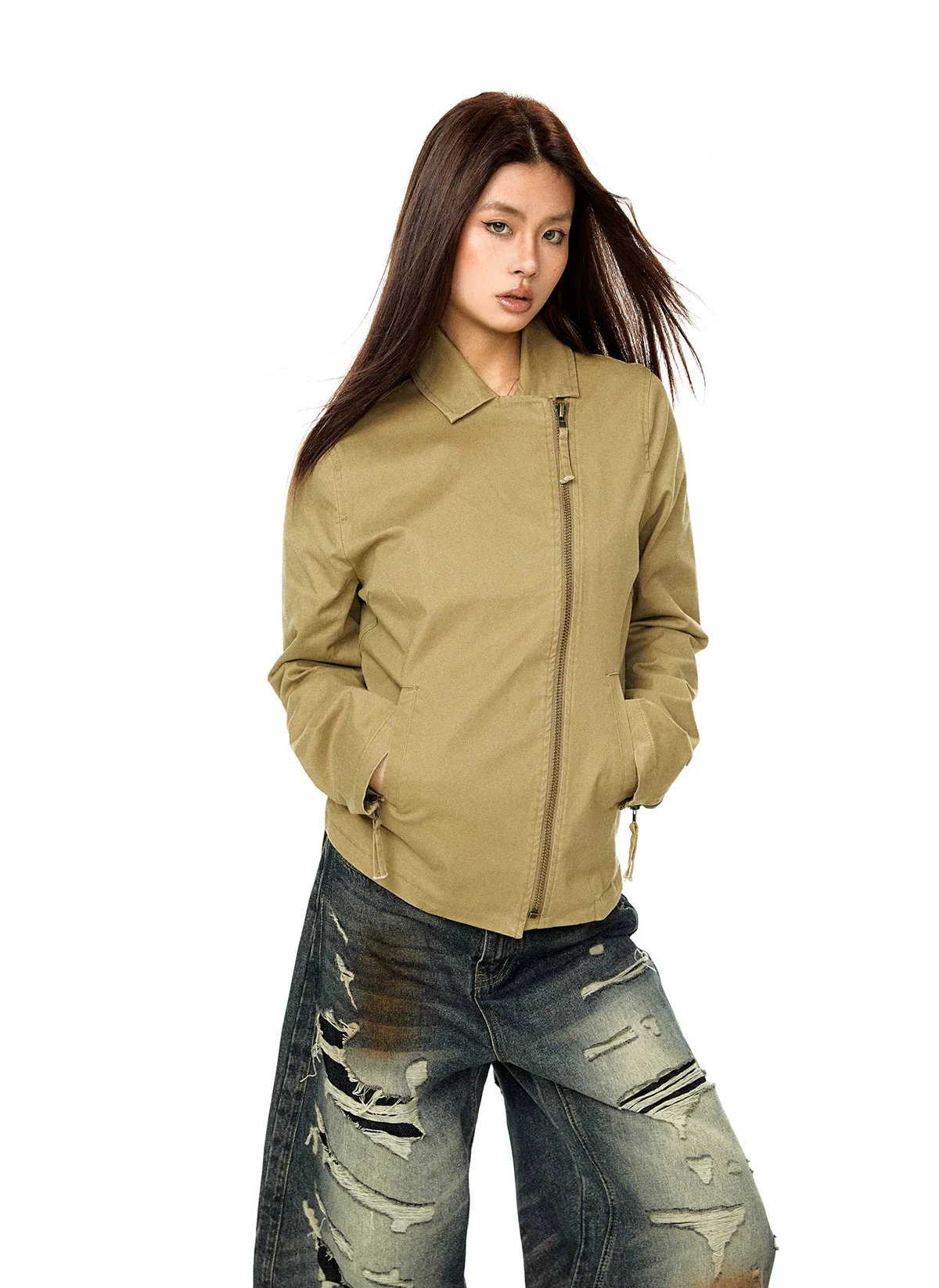 Asymmetrical Zip-Up Short Street Jacket - Image 6