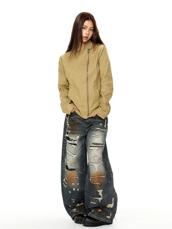 Asymmetrical Zip-Up Short Street Jacket - Image 8