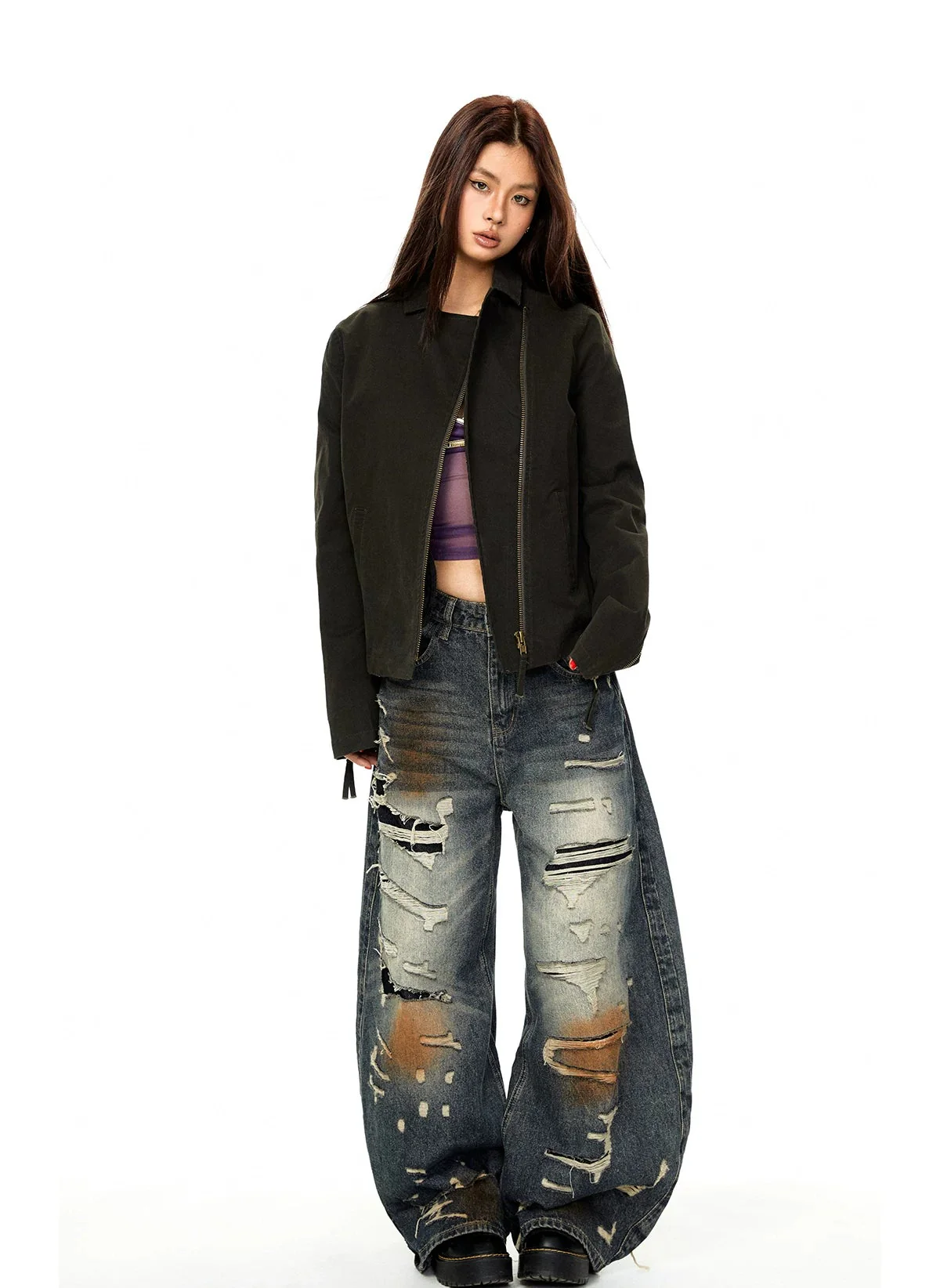 Asymmetrical Zip-Up Short Street Jacket - Image 9