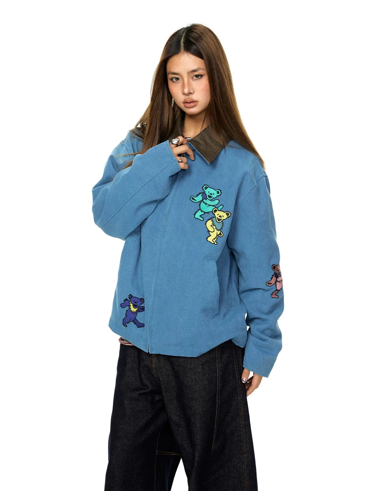 Bear Embroidered Casual Jacket - Image 4