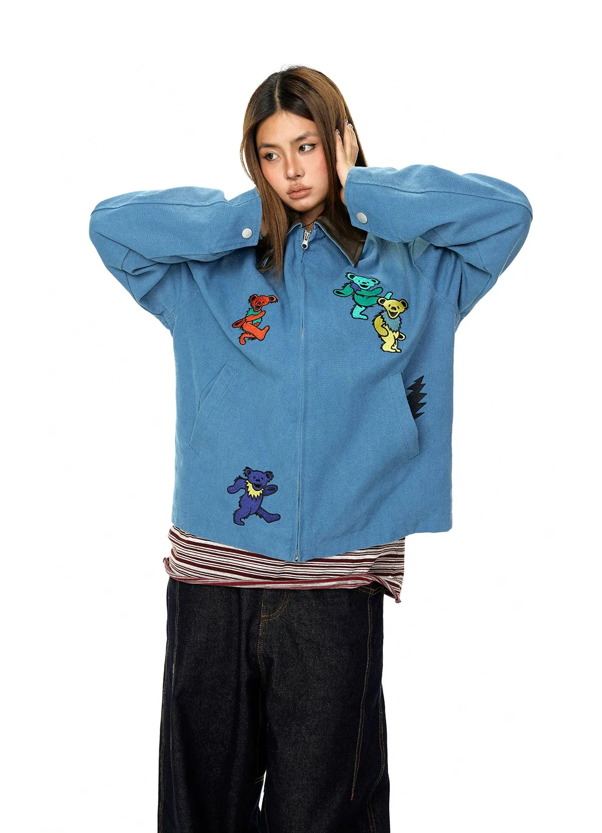 Bear Embroidered Casual Jacket - Image 5
