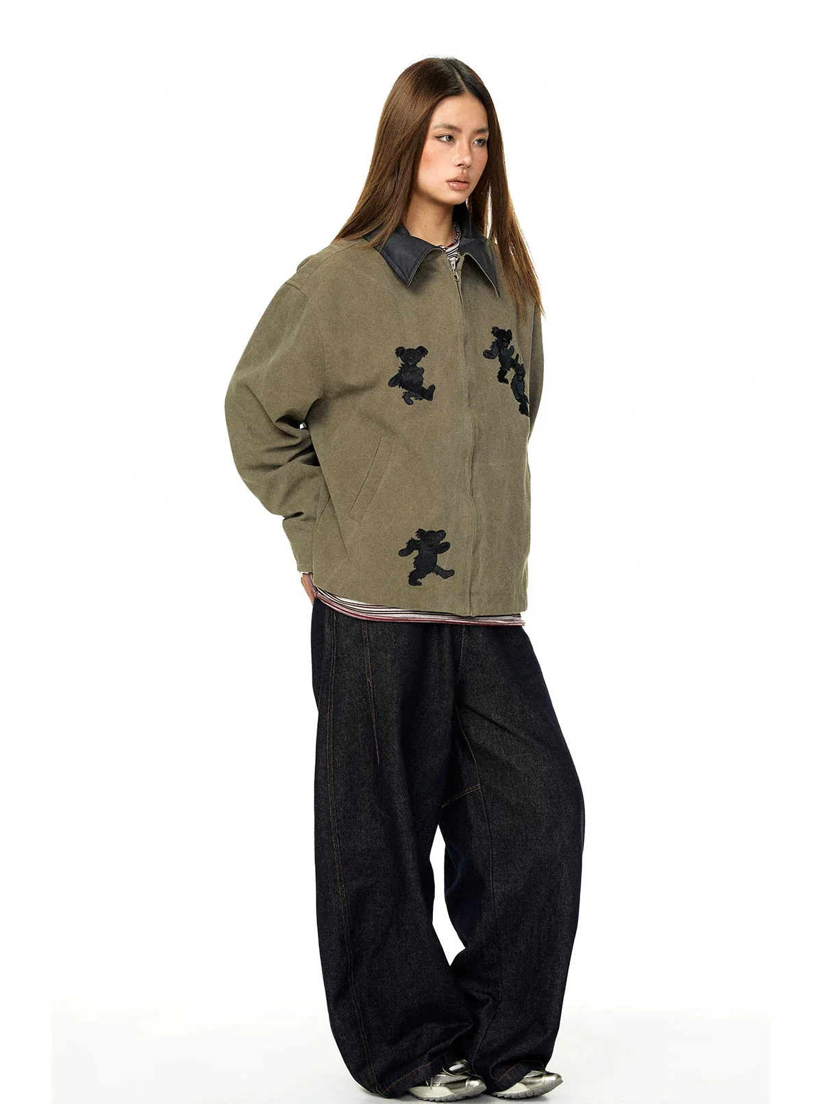 Bear Embroidered Casual Jacket - Image 8