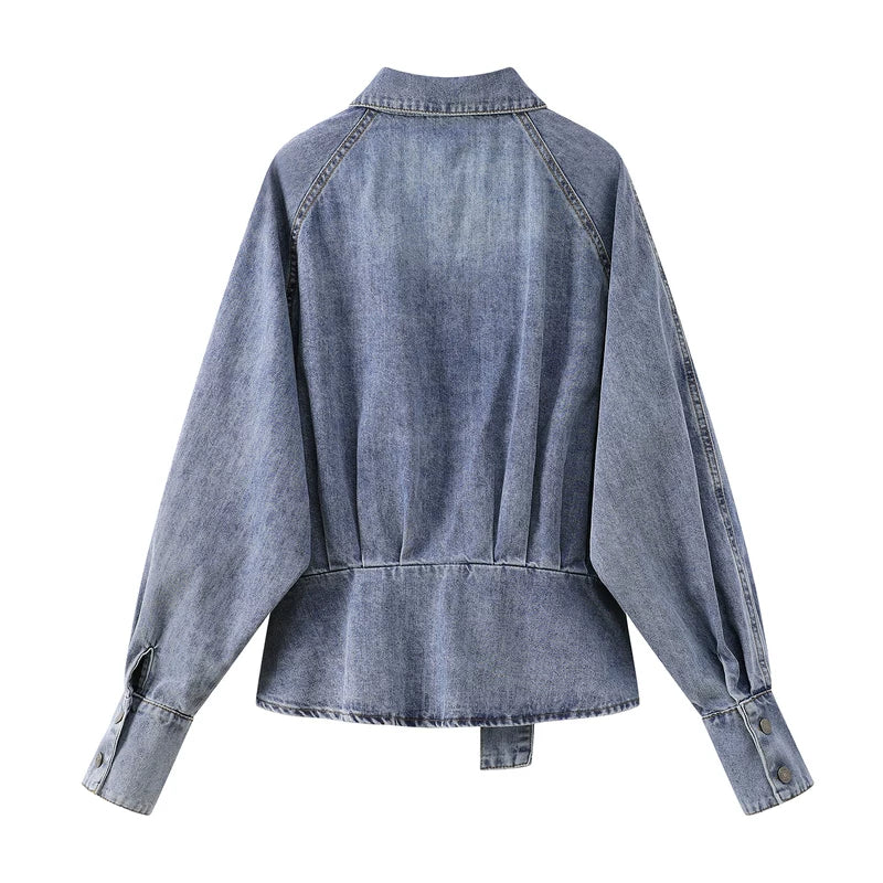 Belted Button-Down Denim Jacket - Image 3
