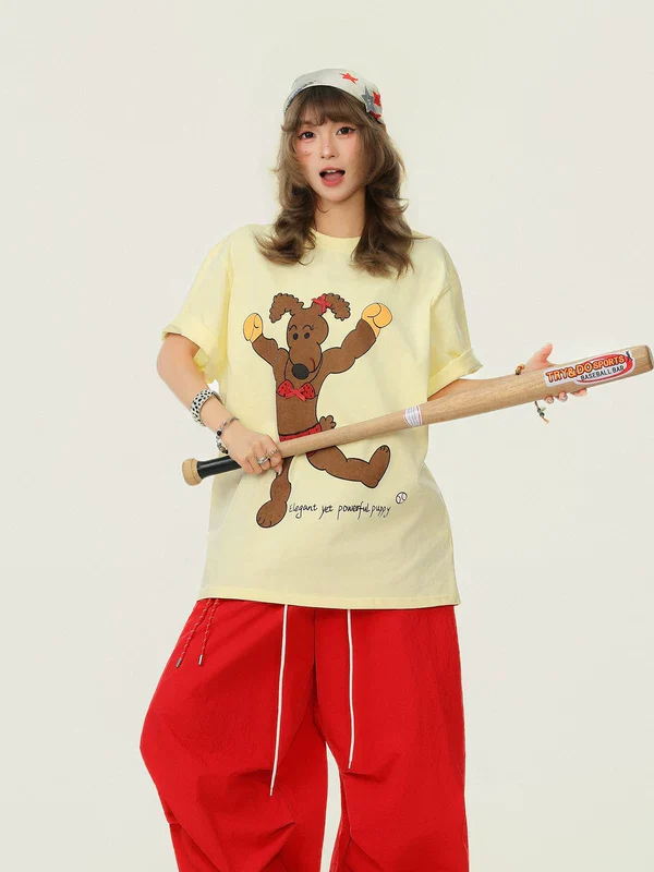 Boxing Puppy Graphic Oversized T-Shirt - Image 3