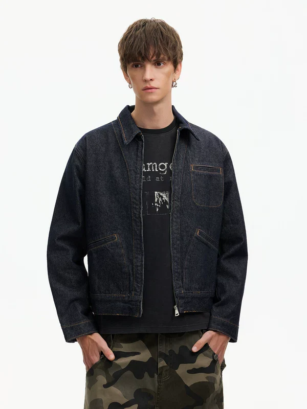 Boxy Raw Denim Zip Front Jacket - Image 4