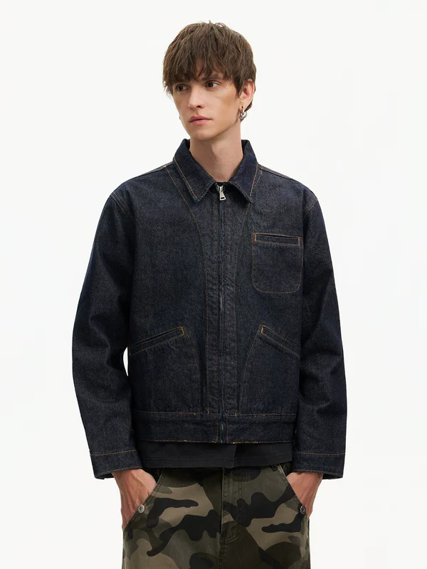 Boxy Raw Denim Zip Front Jacket - Image 5