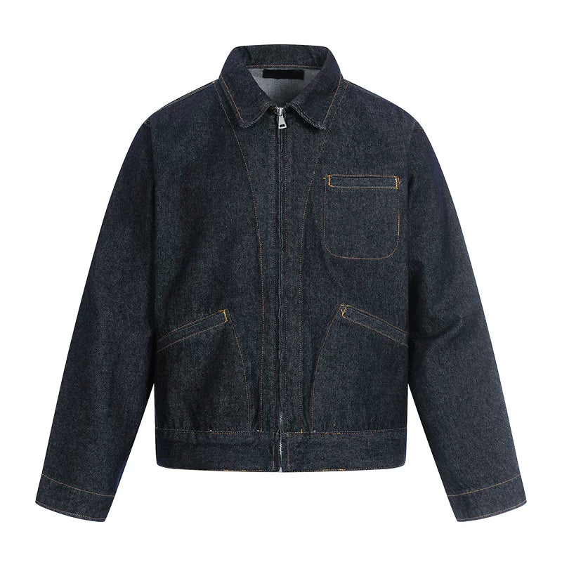Boxy Raw Denim Zip Front Jacket - Image 7