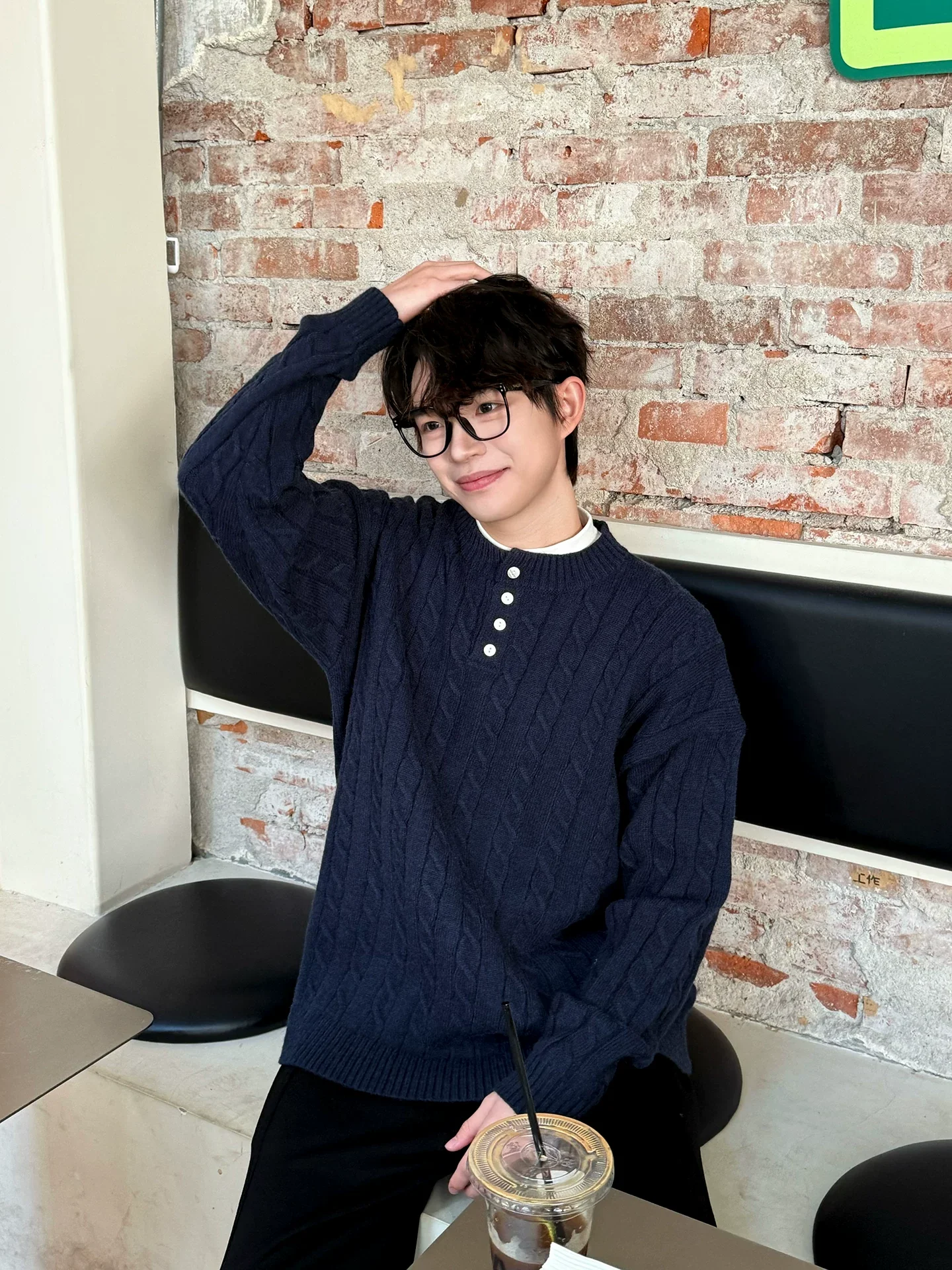 Button-Down Henley Cable Knit Sweater - Image 5