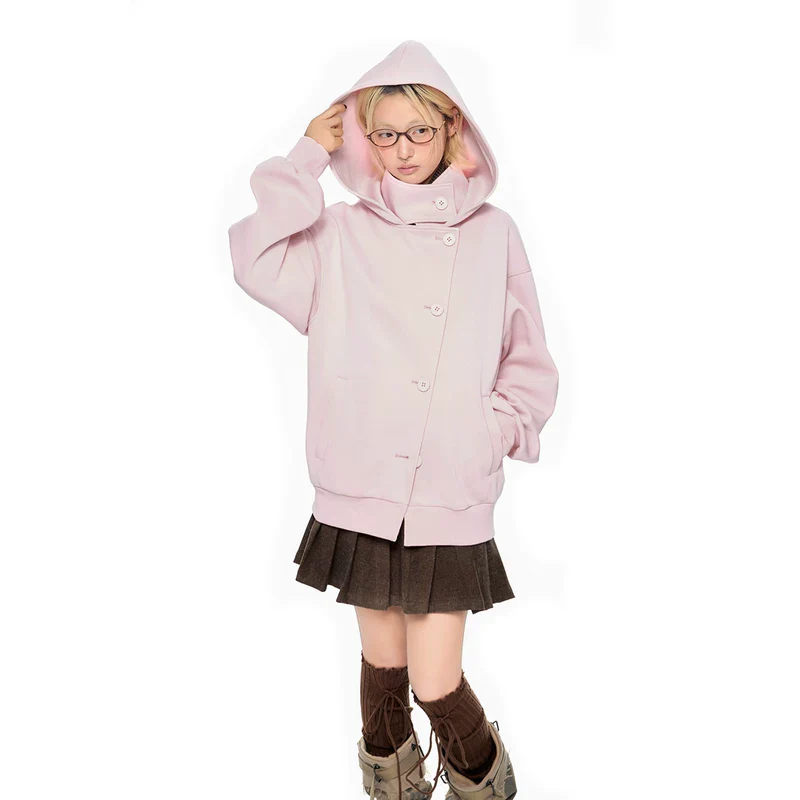 Button-Down Wool Hooded Short Jacket - Image 7