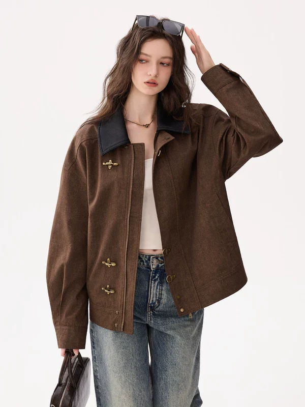 Stand Collar Button Bomber Jacket