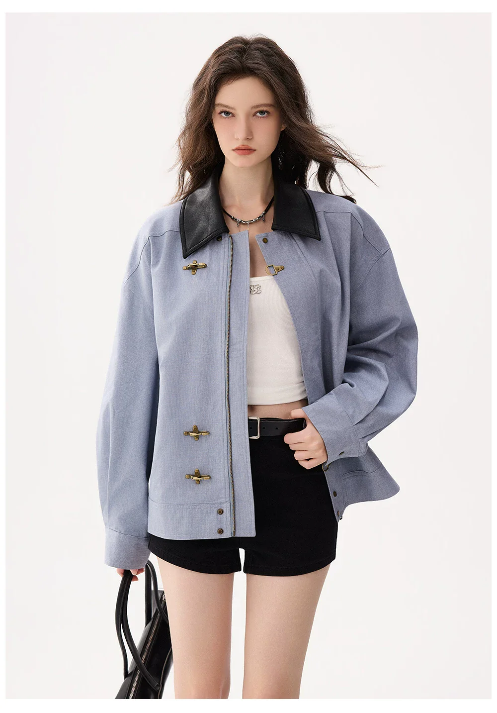 Stand Collar Button Bomber Jacket - Image 2