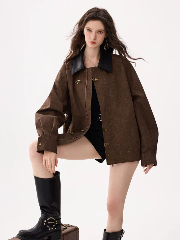 Stand Collar Button Bomber Jacket - Image 3