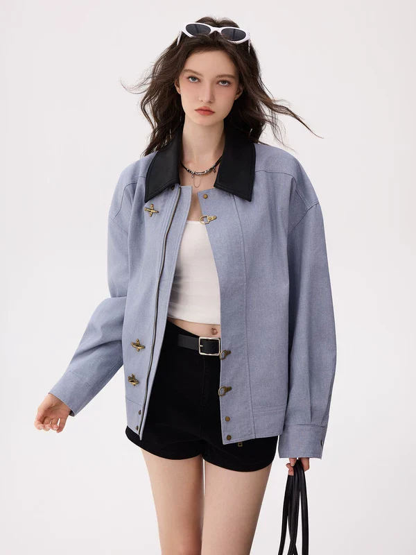 Stand Collar Button Bomber Jacket - Image 4