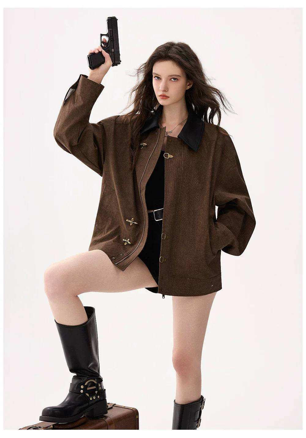 Stand Collar Button Bomber Jacket - Image 7