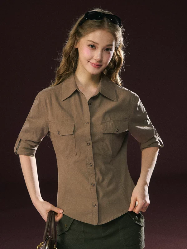 Button Front Roll-Tab Sleeve Shirt - Image 2