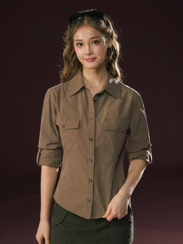 Button Front Roll-Tab Sleeve Shirt - Image 3
