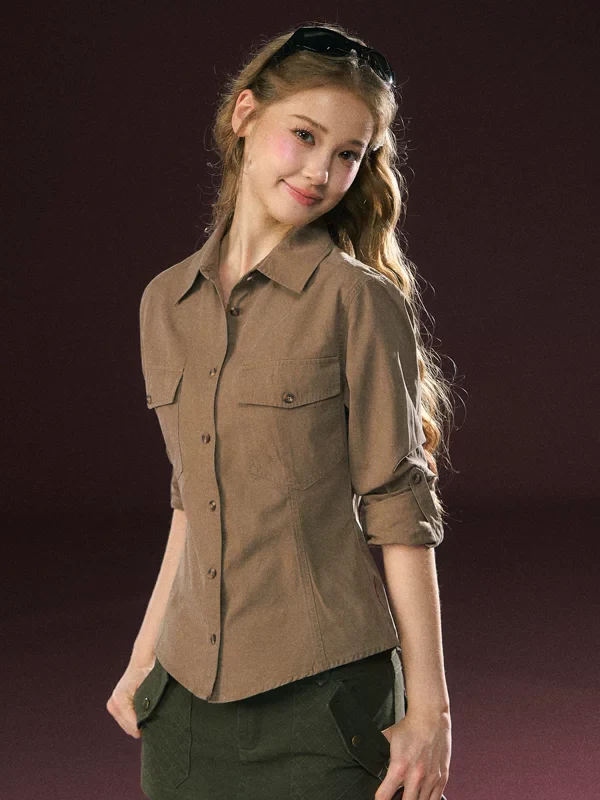 Button Front Roll-Tab Sleeve Shirt - Image 4