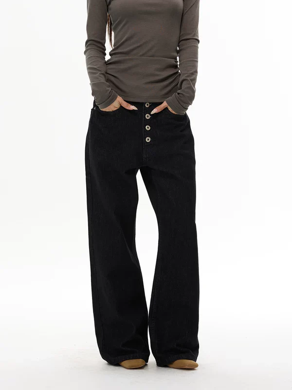 Button Front Straight Leg Jeans - Image 2