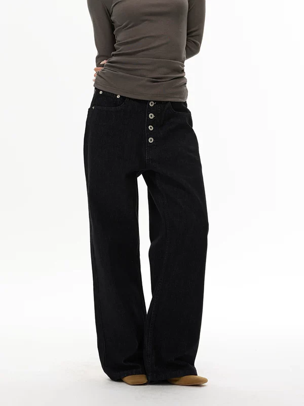 Button Front Straight Leg Jeans - Image 3