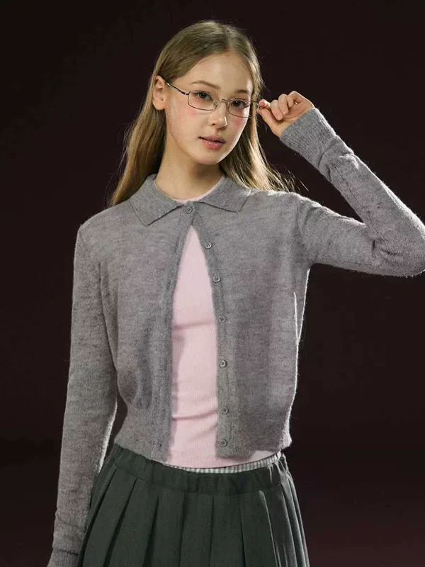 Button-Up Knit Collared Cardigan - Image 2