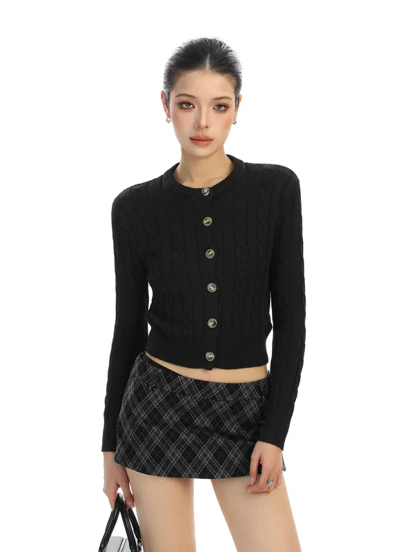 Cable Knit Cropped Button Cardigan - Image 2