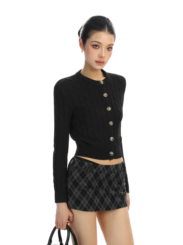 Cable Knit Cropped Button Cardigan - Image 4