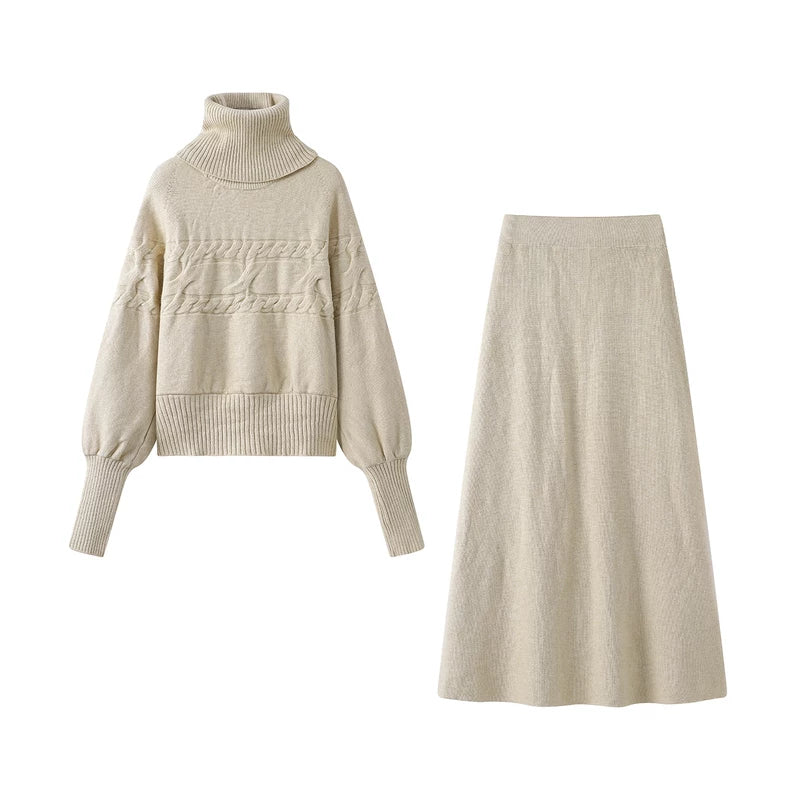 Cable Knit Sweater and Skirt Set