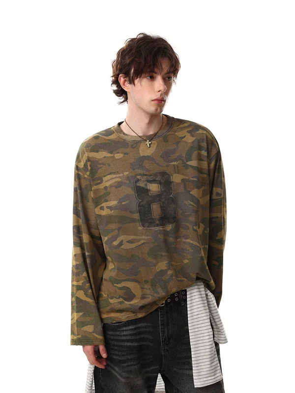 Camouflage Long Sleeve Number Graphic T-Shirt - Image 2