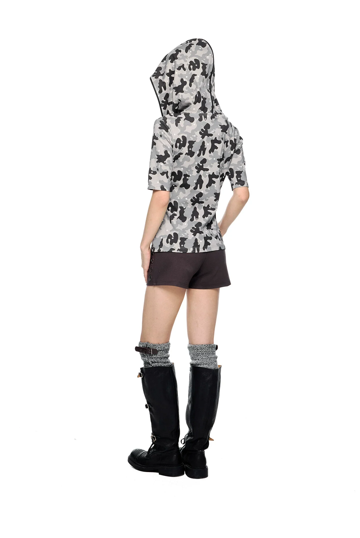 Camouflage Hooded Half Sleeve Pullover - Image 6